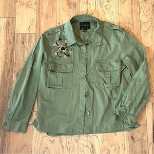 Sanctuary Olive Green Embroidered Button Down Shirt, size XL